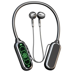 HiFi Surround Sound Dual-Driver Neckband Bluetooth Earphones with HD Karaoke Mic, Smart Digital Display, 50-Hour Playtime, Bluetooth 5.4, IPX5 Waterproof, TF Card Slot & Type-C Fast Charging, 4-Button Control