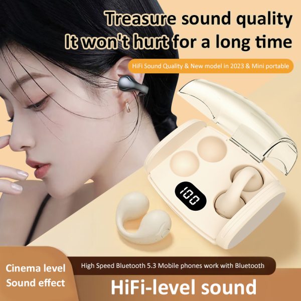 Clip-On Bluetooth Earphones 5.3 - Cinema-Grade HIFI Sound, Smart Noise Cancellation, Long Battery Life, IP54 Waterproof, Apple/Android Compatible, Low Latency Gaming, Pain-Free Comfort Fit, Secure for Sports - Image 15