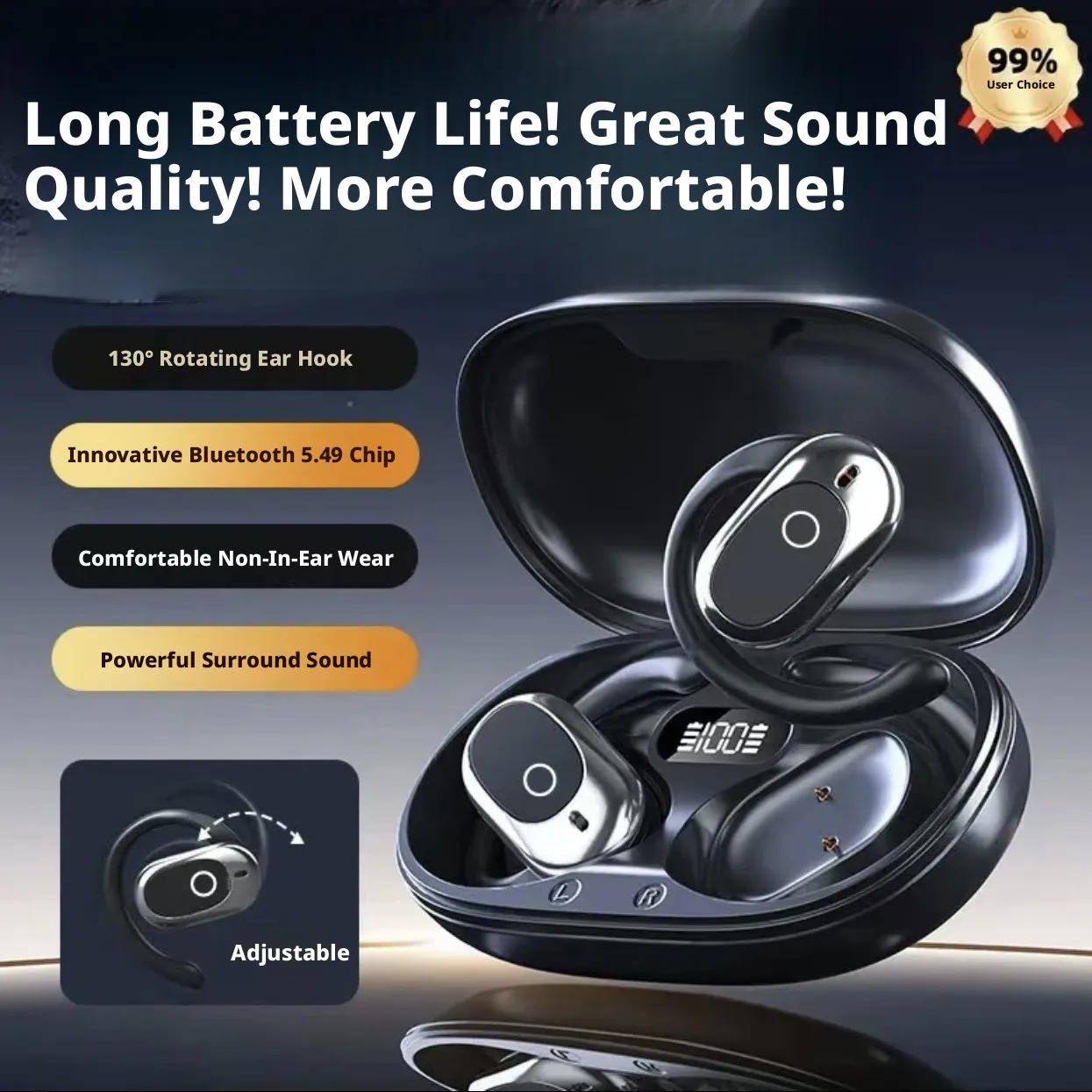 735y Open-Ear Bluetooth Headphones: 6g Ultra-Light Comfort, 999H Playback, HiFi Sound, ENC Cancelling & IP54 Waterproof - Image 6